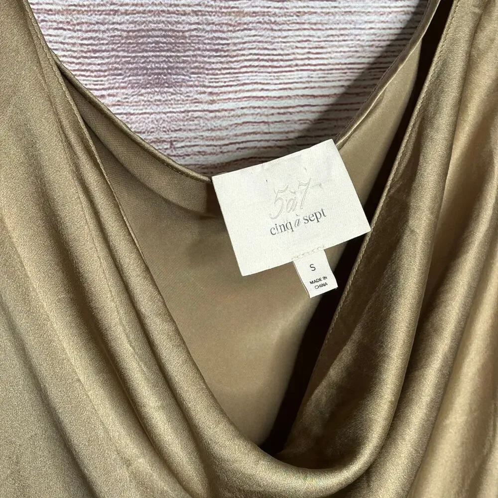 Cinq a Sept Sakura Bronze Cowl Draped Slinky 100% Silk Trendy Top Size Small - Picture 6 of 10